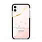 Personalised Pink Gold Marble Names Apple iPhone 11 in White with Black Impact Case