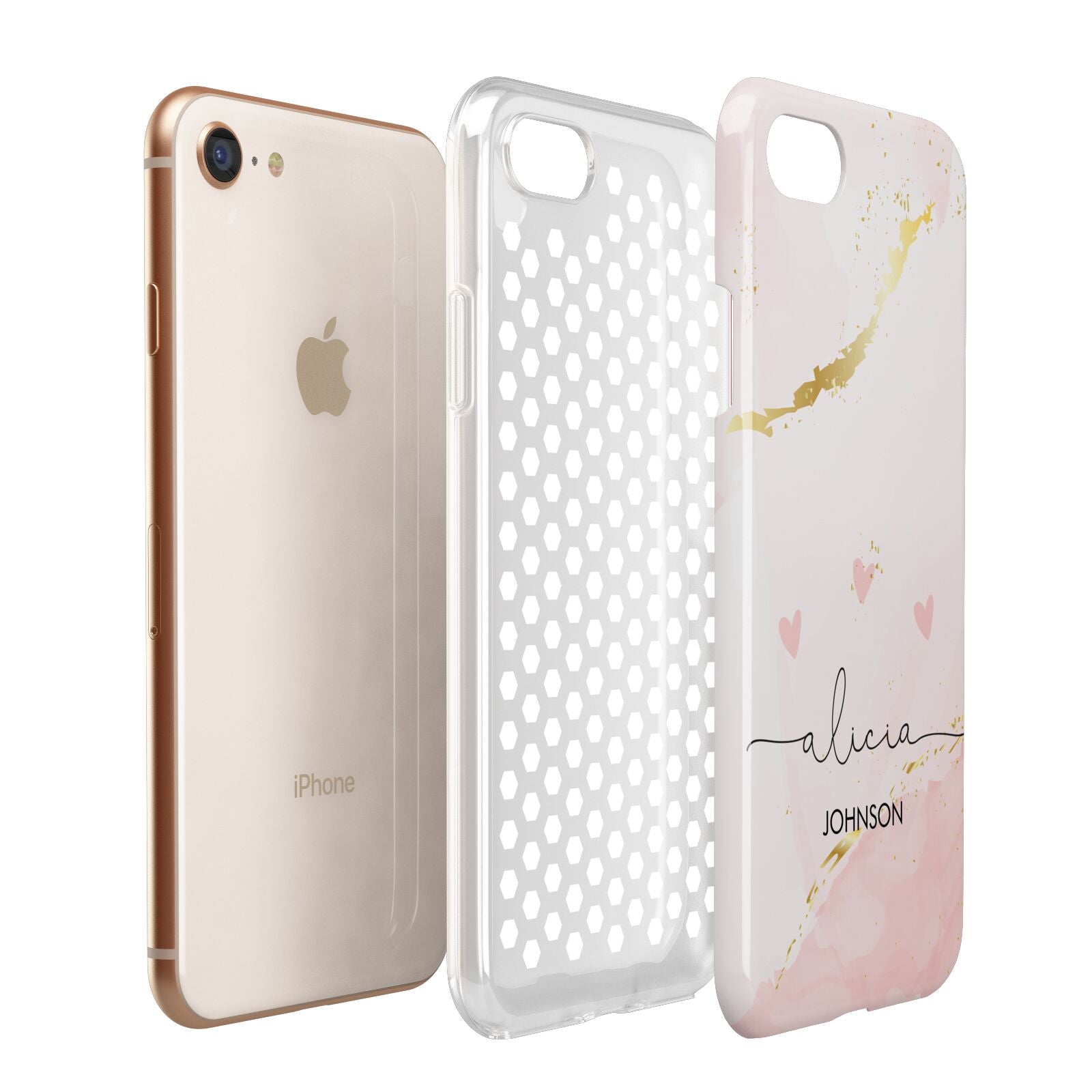 Personalised Pink Gold Marble Names Apple iPhone 7 8 3D Tough Case Expanded View