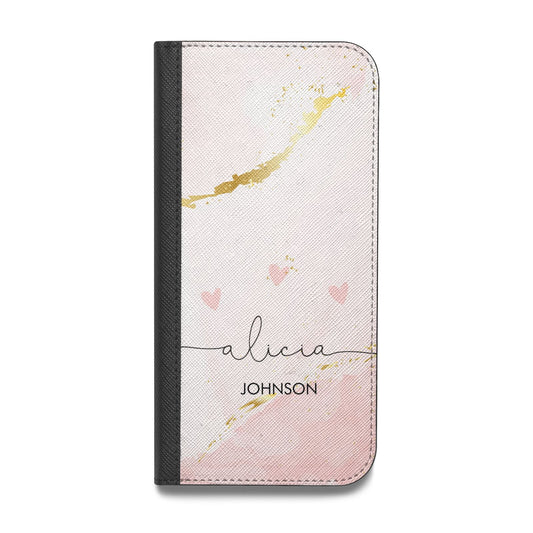 Personalised Pink Gold Marble Names Vegan Leather Flip Samsung Case