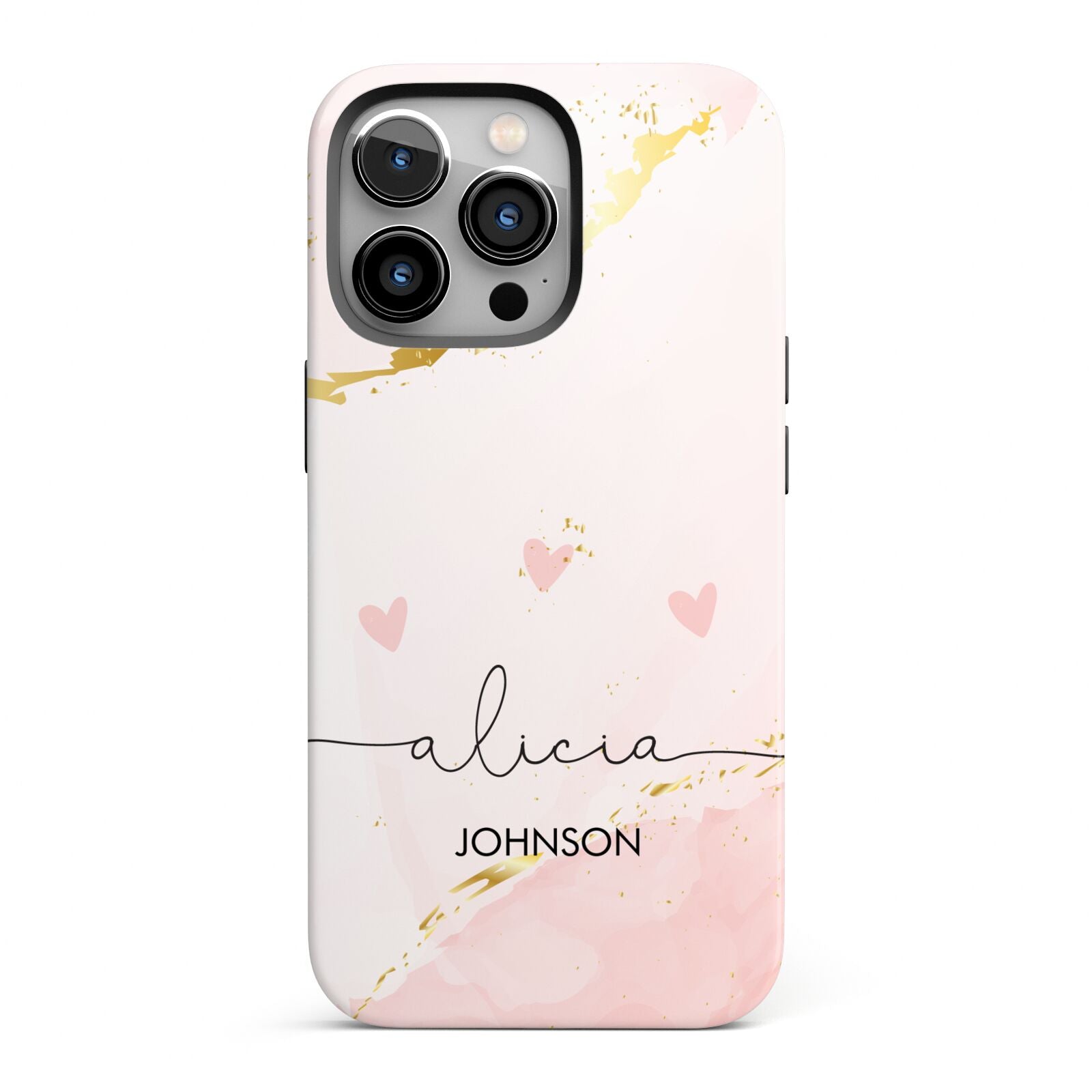 Personalised Pink Gold Marble Names iPhone 13 Pro Full Wrap 3D Tough Case