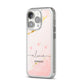 Personalised Pink Gold Marble Names iPhone 14 Pro Clear Tough Case Silver Angled Image