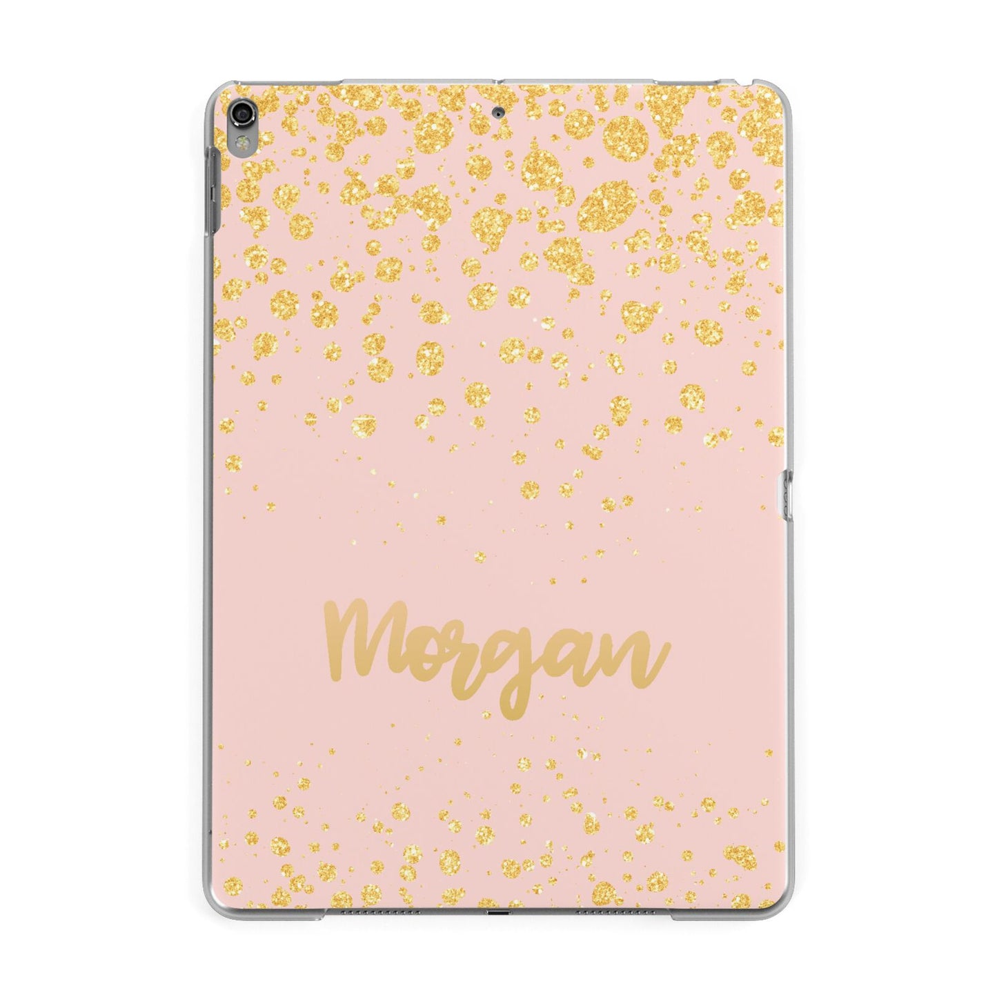 Personalised Pink Gold Splatter With Name Apple iPad Grey Case