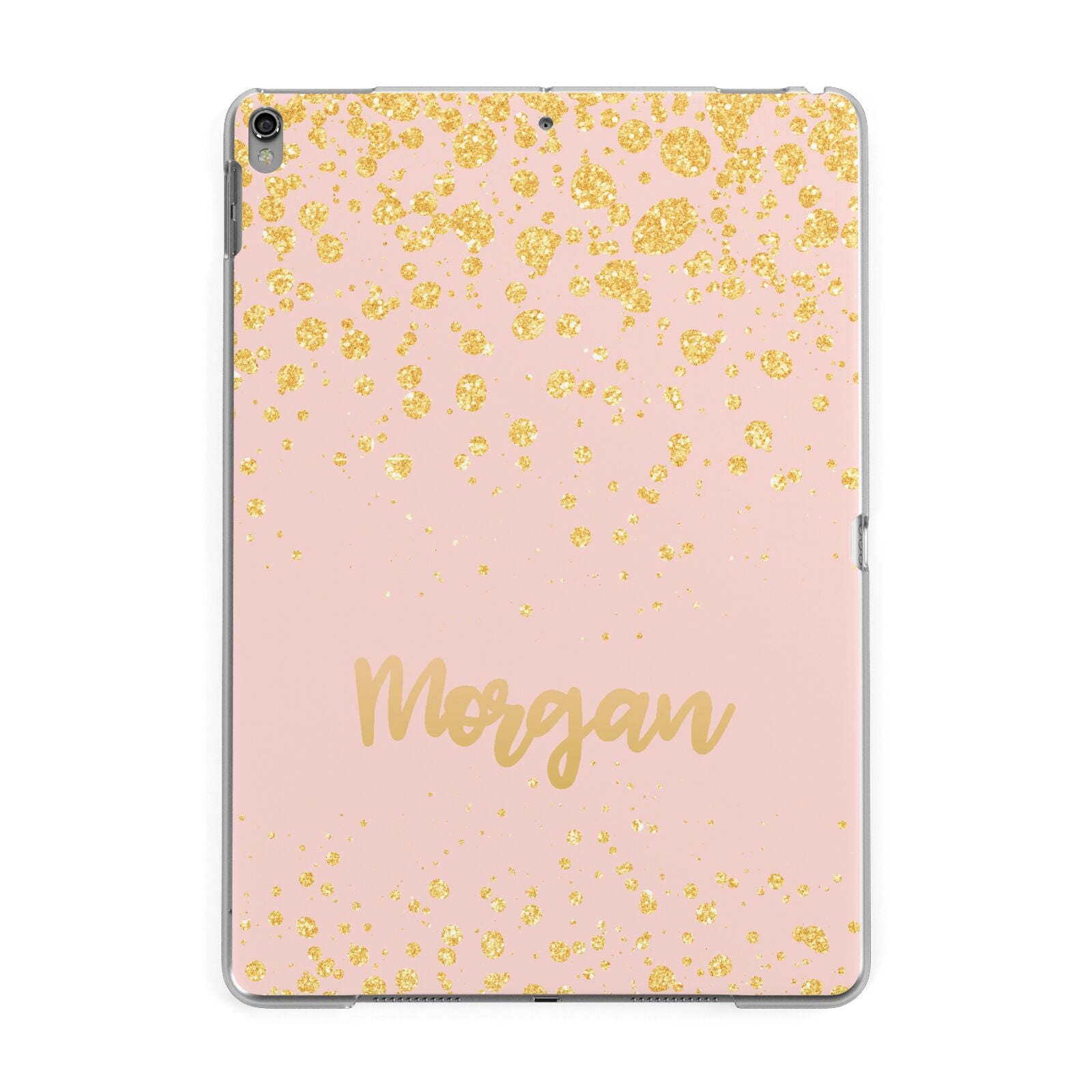 Personalised Pink Gold Splatter With Name Apple iPad Grey Case