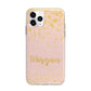 Personalised Pink Gold Splatter With Name Apple iPhone 11 Pro Max in Silver with Bumper Case