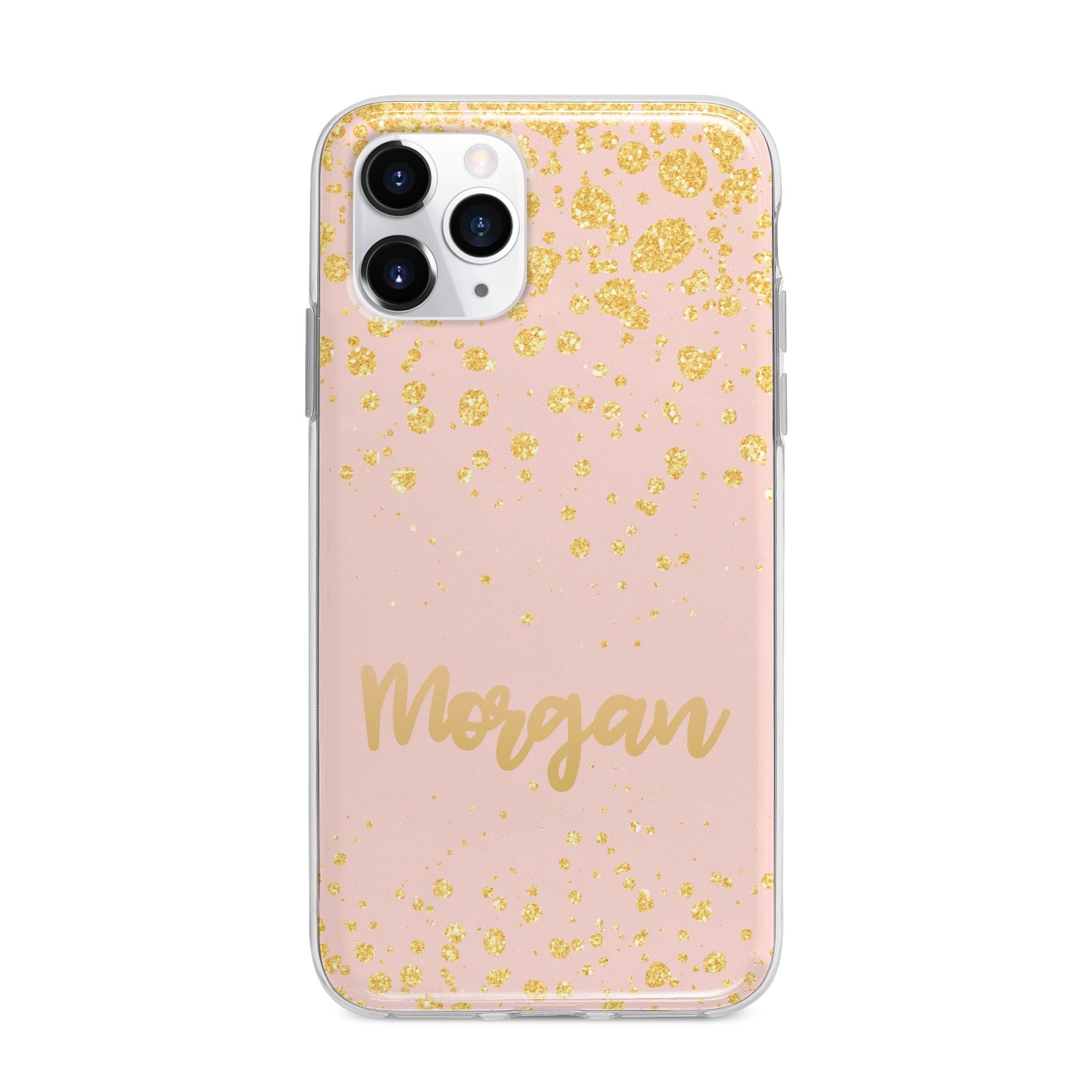 Personalised Pink Gold Splatter With Name Apple iPhone 11 Pro in Silver with Bumper Case