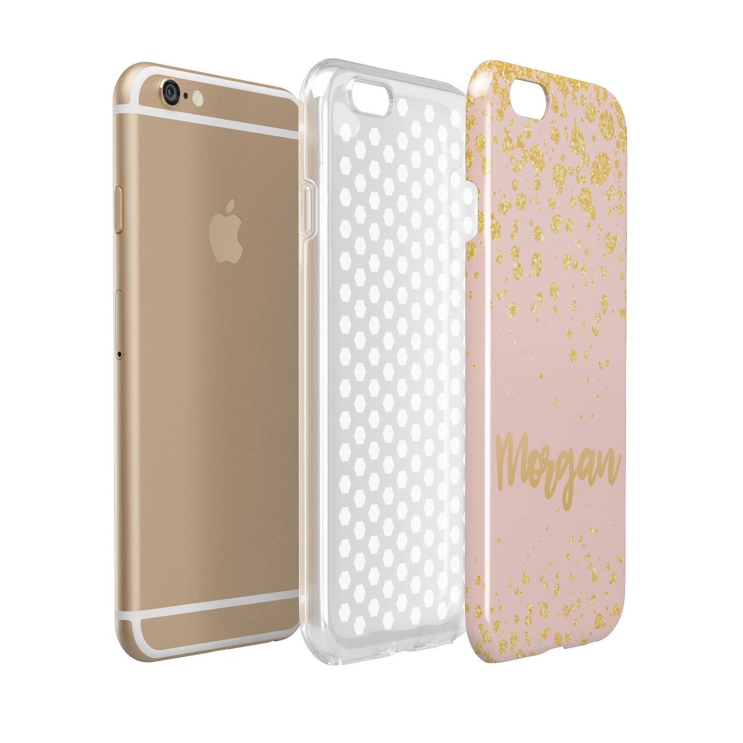 Personalised Pink Gold Splatter With Name Apple iPhone 6 3D Tough Case Expanded view