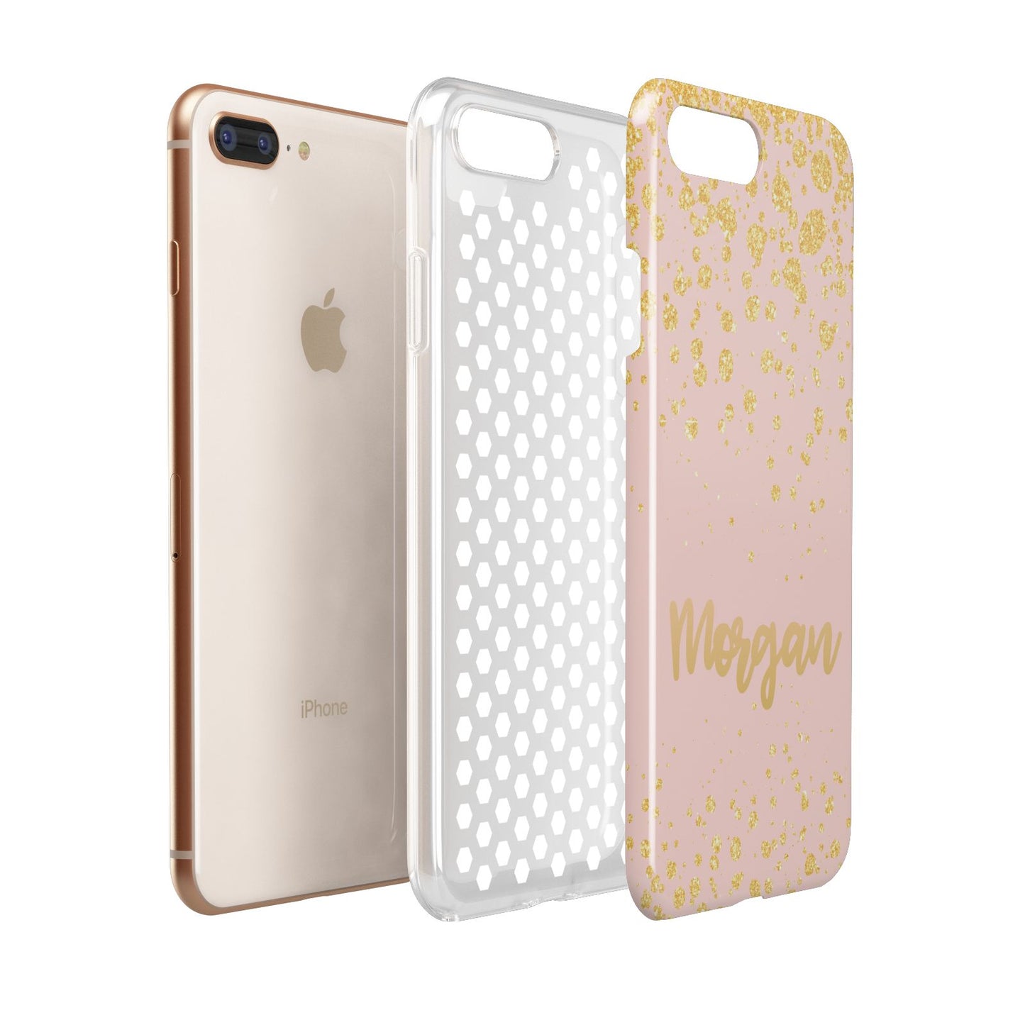 Personalised Pink Gold Splatter With Name Apple iPhone 7 8 Plus 3D Tough Case Expanded View