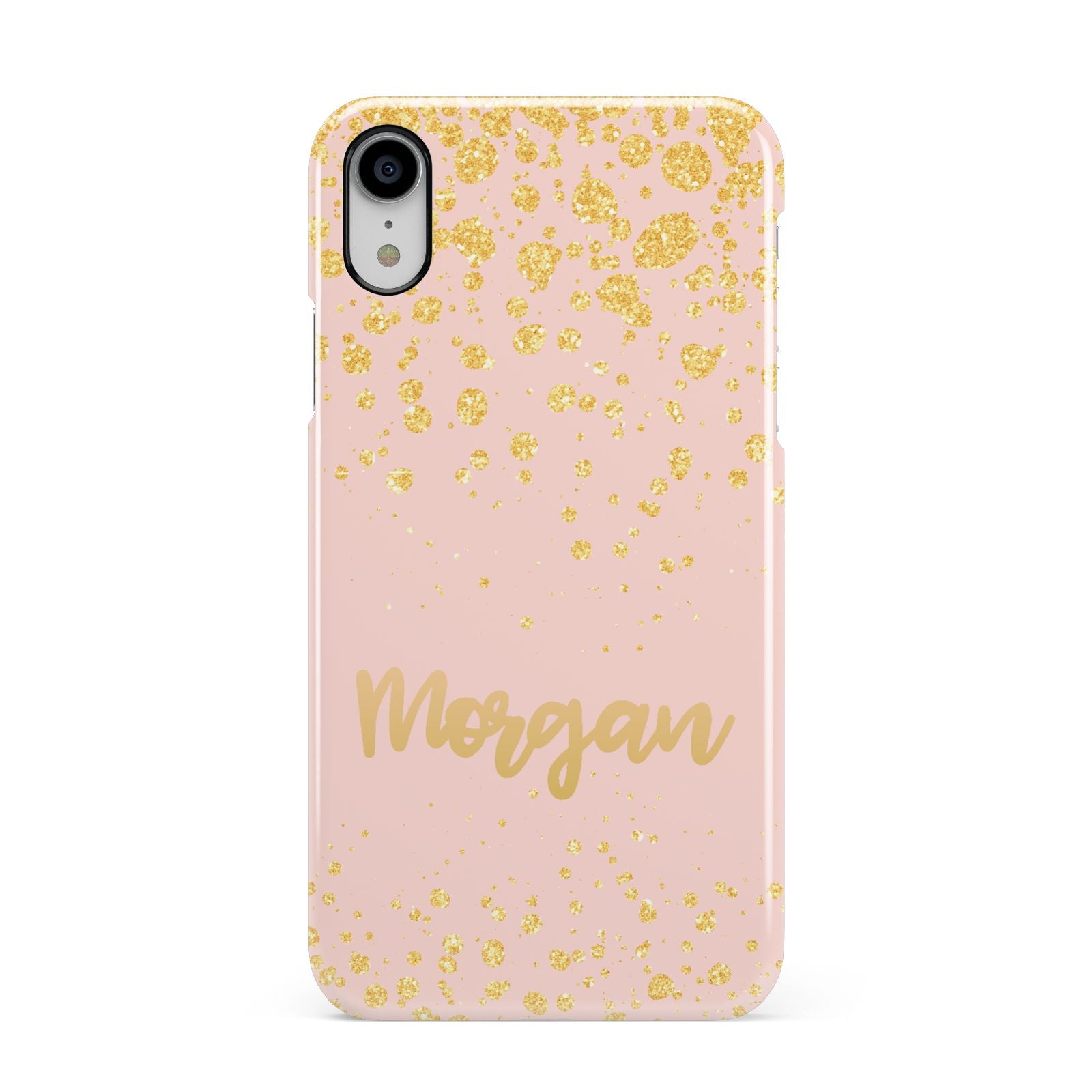 Personalised Pink Gold Splatter With Name Apple iPhone XR White 3D Snap Case