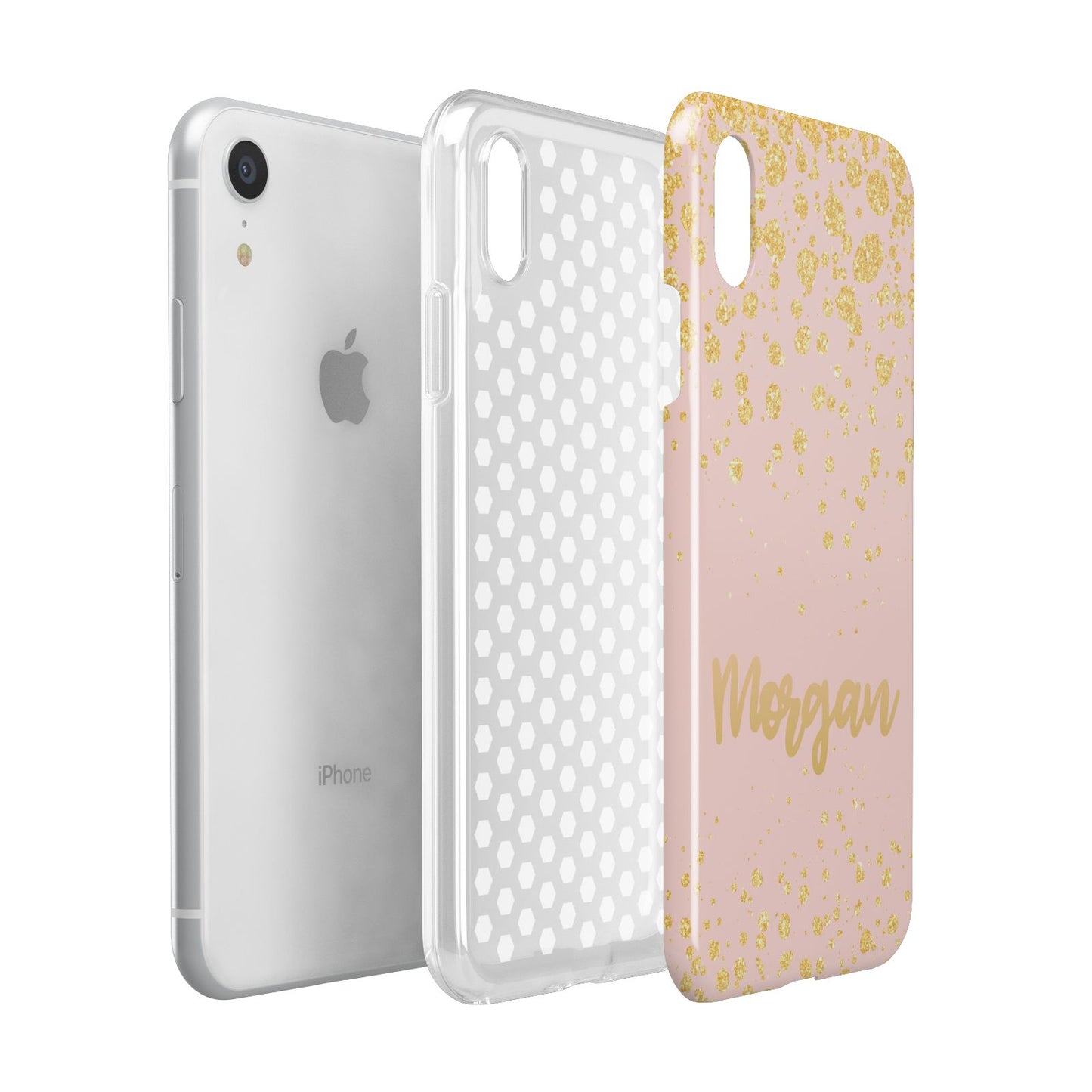 Personalised Pink Gold Splatter With Name Apple iPhone XR White 3D Tough Case Expanded view