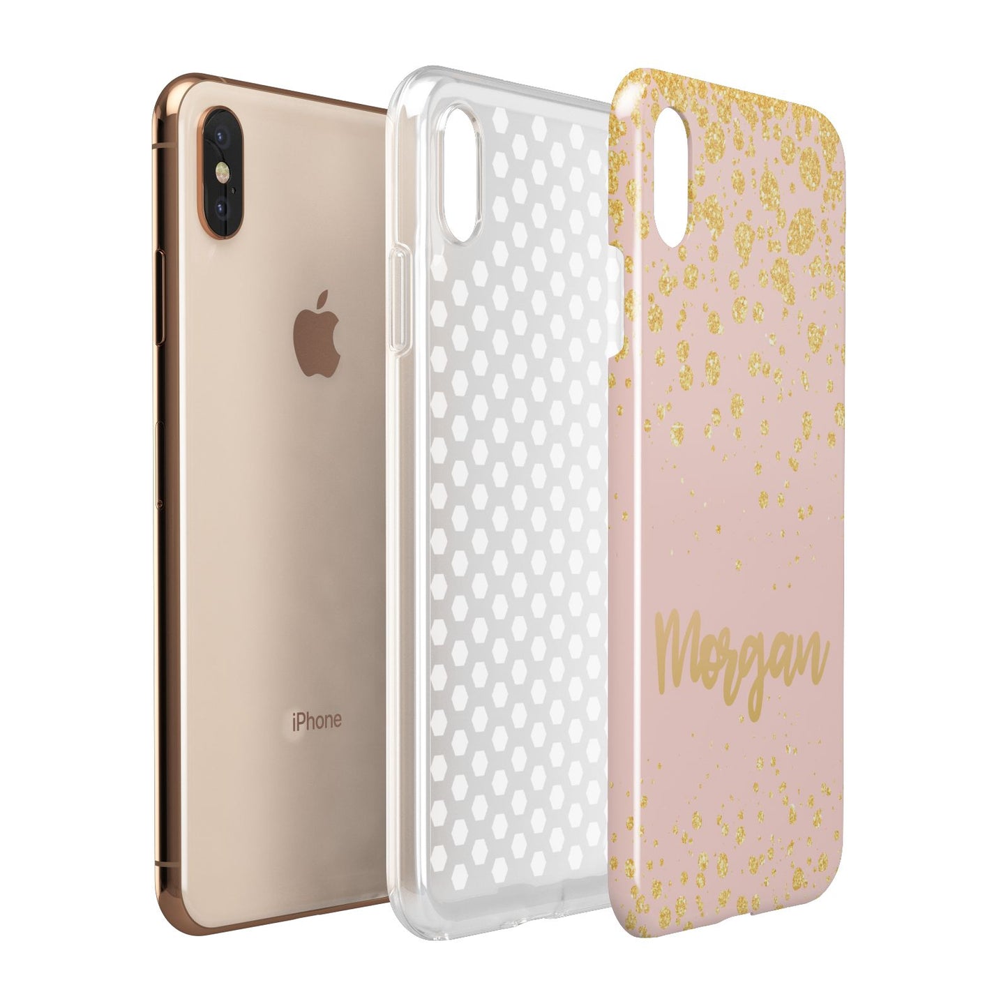 Personalised Pink Gold Splatter With Name Apple iPhone Xs Max 3D Tough Case Expanded View