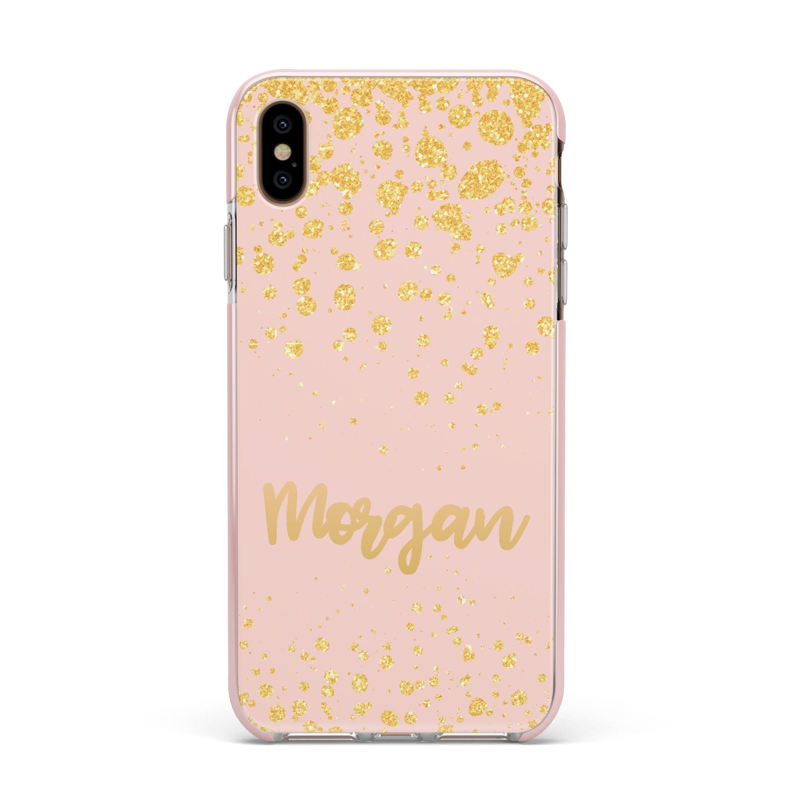 Personalised Pink Gold Splatter With Name Apple iPhone Xs Max Impact Case Pink Edge on Gold Phone