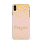 Personalised Pink Gold Splatter With Name Apple iPhone Xs Max Impact Case White Edge on Gold Phone