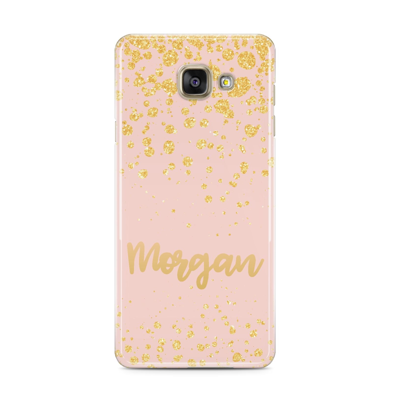 Personalised Pink Gold Splatter With Name Samsung Galaxy A3 2016 Case on gold phone