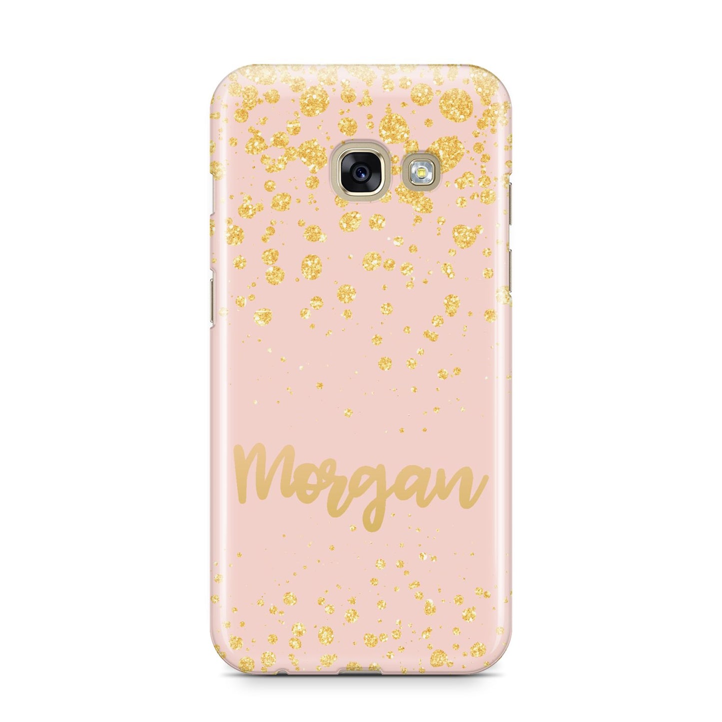 Personalised Pink Gold Splatter With Name Samsung Galaxy A3 2017 Case on gold phone