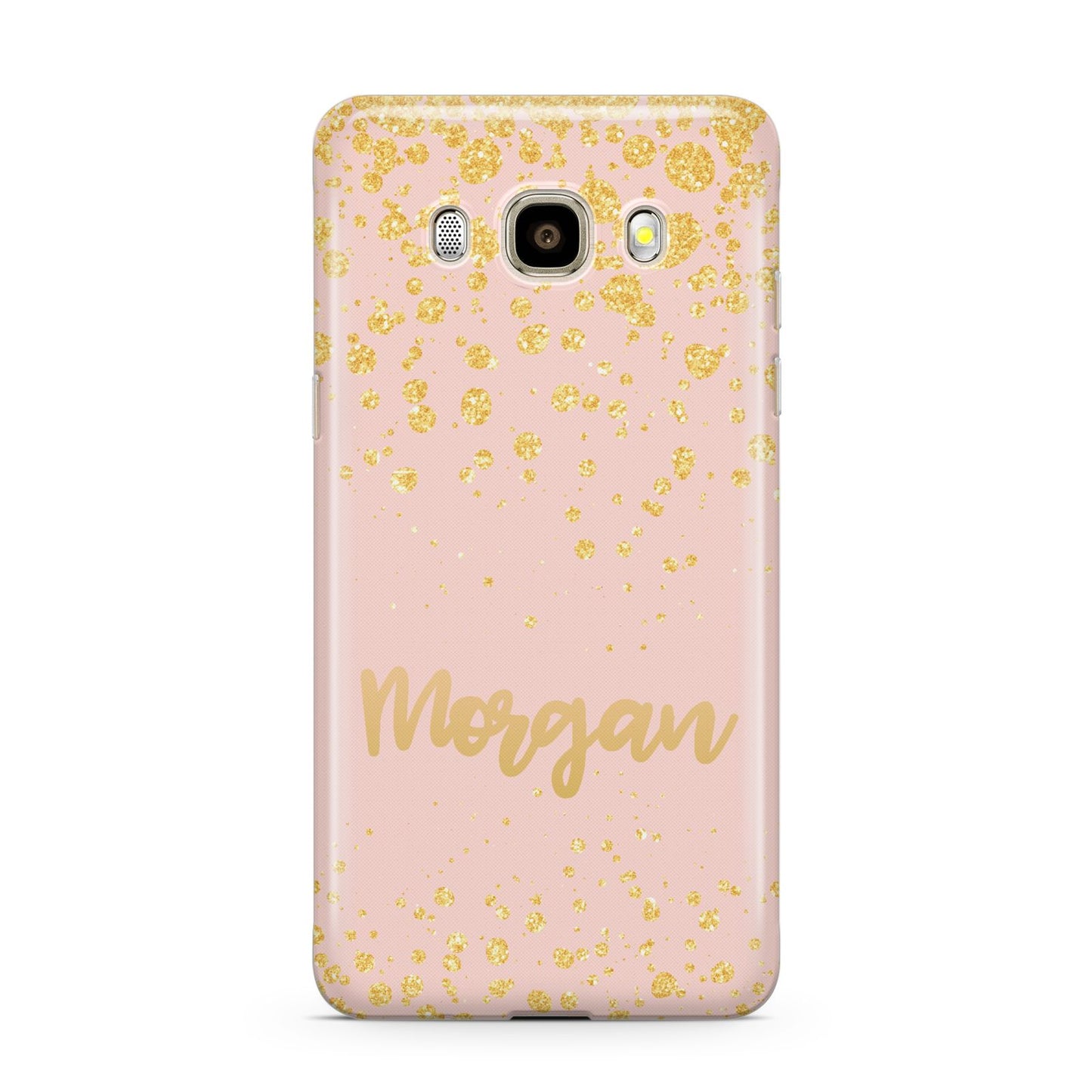 Personalised Pink Gold Splatter With Name Samsung Galaxy J7 2016 Case on gold phone