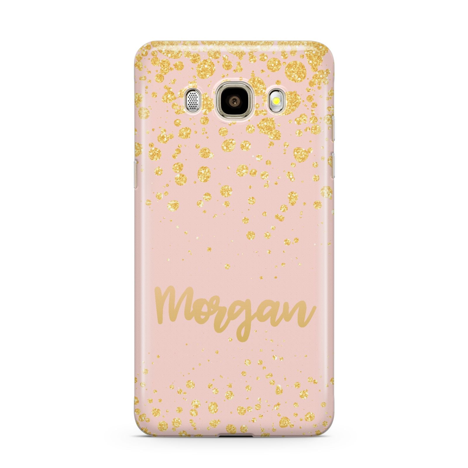 Personalised Pink Gold Splatter With Name Samsung Galaxy J7 2016 Case on gold phone