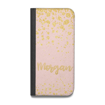 Personalised Pink Gold Splatter With Name Vegan Leather Flip Samsung Case