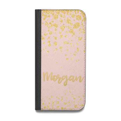 Personalised Pink Gold Splatter With Name Vegan Leather Flip iPhone Case