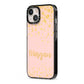 Personalised Pink Gold Splatter With Name iPhone 13 Black Impact Case Side Angle on Silver phone