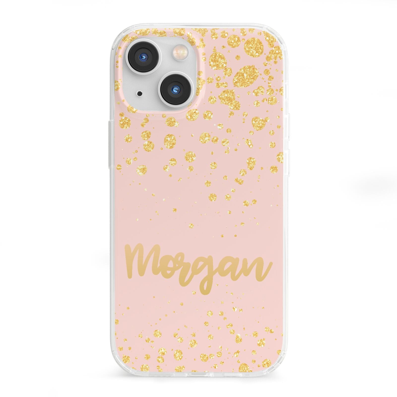 Personalised Pink Gold Splatter With Name iPhone 13 Mini Clear Bumper Case
