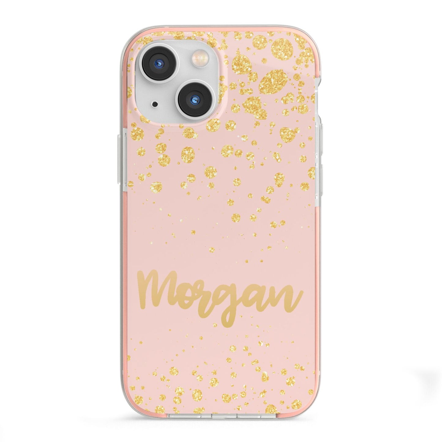 Personalised Pink Gold Splatter With Name iPhone 13 Mini TPU Impact Case with Pink Edges