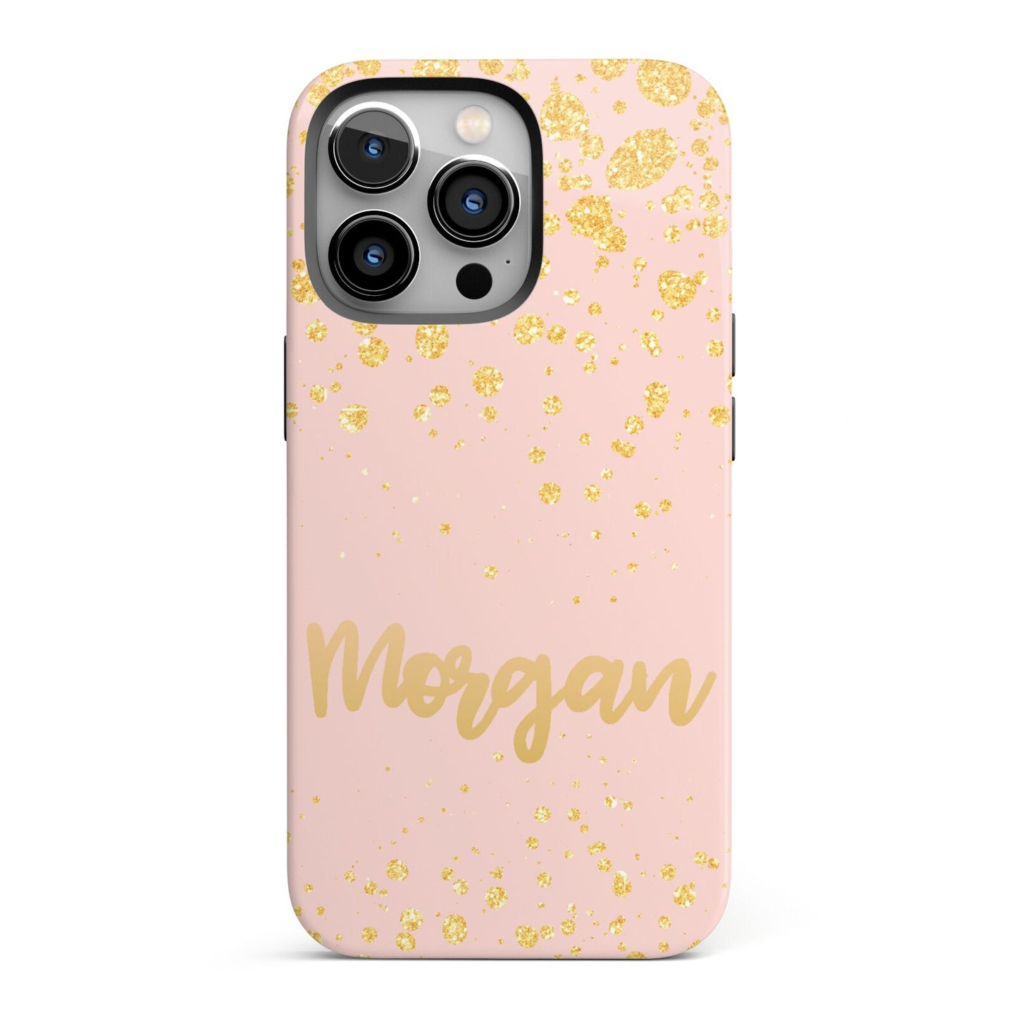 Personalised Pink Gold Splatter With Name iPhone 13 Pro Full Wrap 3D Tough Case