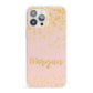 Personalised Pink Gold Splatter With Name iPhone 13 Pro Max Clear Bumper Case