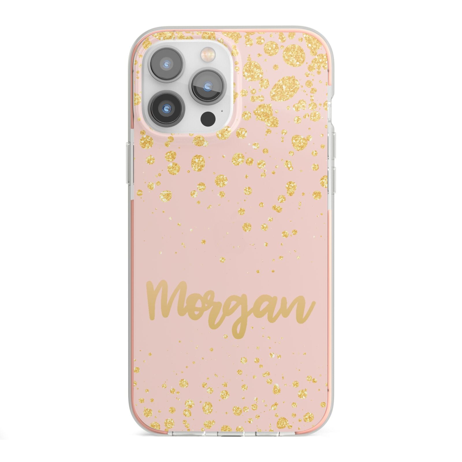 Personalised Pink Gold Splatter With Name iPhone 13 Pro Max TPU Impact Case with Pink Edges