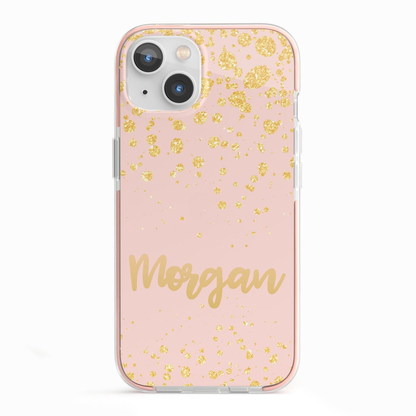Personalised Pink Gold Splatter With Name iPhone 13 TPU Impact Case with Pink Edges