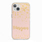 Personalised Pink Gold Splatter With Name iPhone 13 TPU Impact Case with White Edges