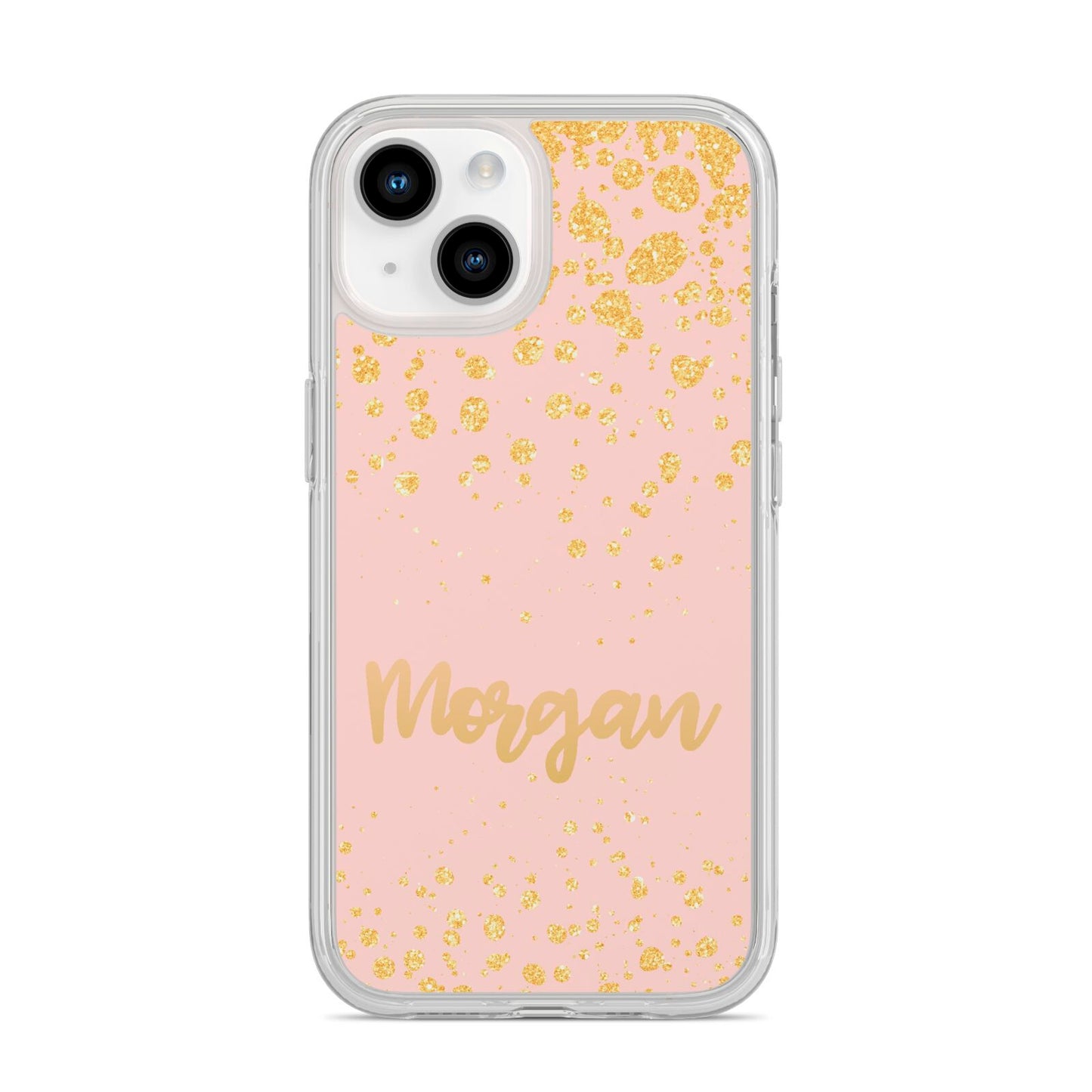 Personalised Pink Gold Splatter With Name iPhone 14 Clear Tough Case Starlight