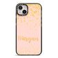 Personalised Pink Gold Splatter With Name iPhone 14 Plus Black Impact Case on Silver phone