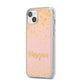 Personalised Pink Gold Splatter With Name iPhone 14 Plus Clear Tough Case Starlight Angled Image