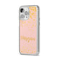 Personalised Pink Gold Splatter With Name iPhone 14 Pro Max Clear Tough Case Silver Angled Image