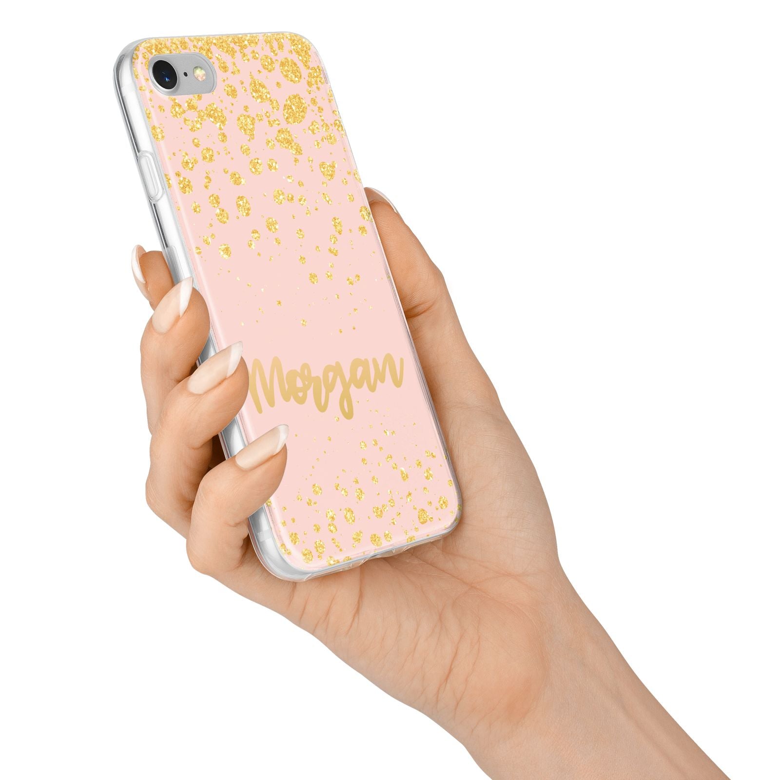 Personalised Pink Gold Splatter With Name iPhone 7 Bumper Case on Silver iPhone Alternative Image