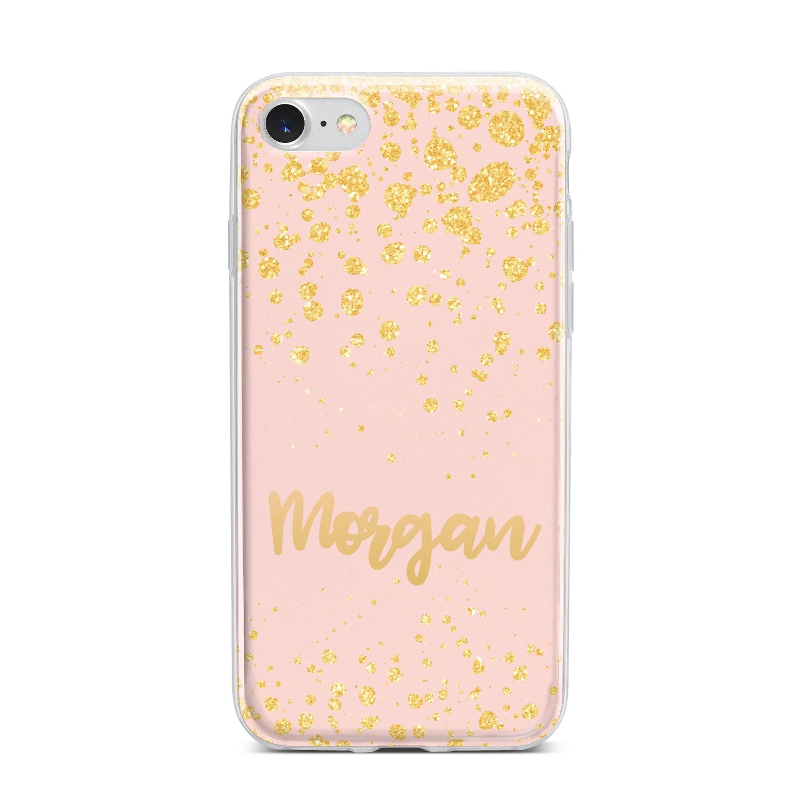 Personalised Pink Gold Splatter With Name iPhone 7 Bumper Case on Silver iPhone