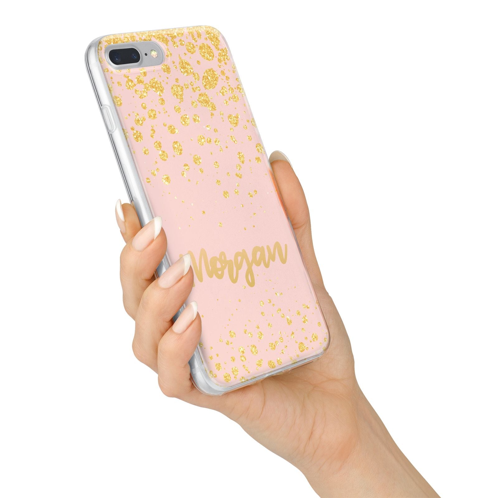 Personalised Pink Gold Splatter With Name iPhone 7 Plus Bumper Case on Silver iPhone Alternative Image
