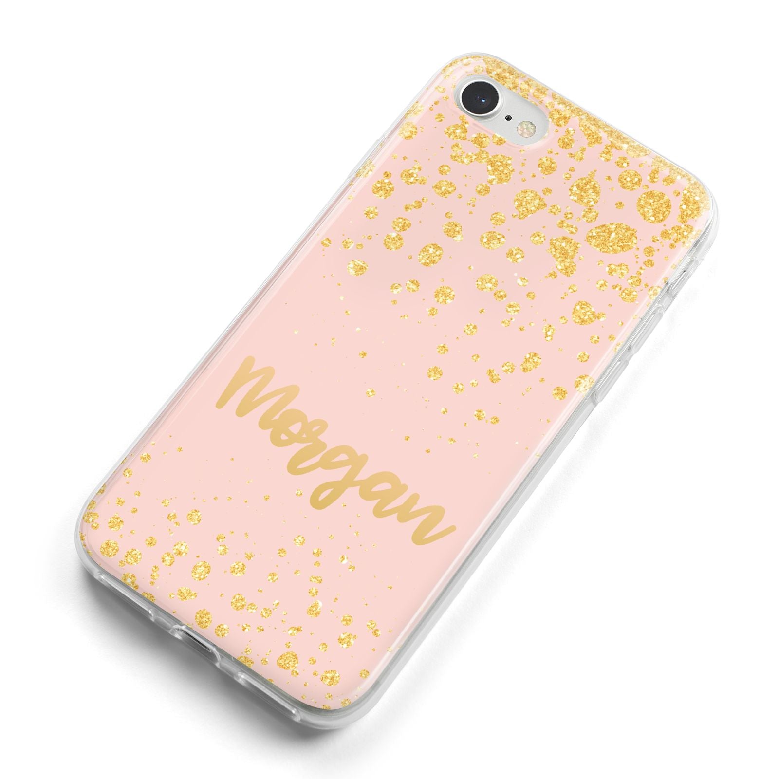 Personalised Pink Gold Splatter With Name iPhone 8 Bumper Case on Silver iPhone Alternative Image