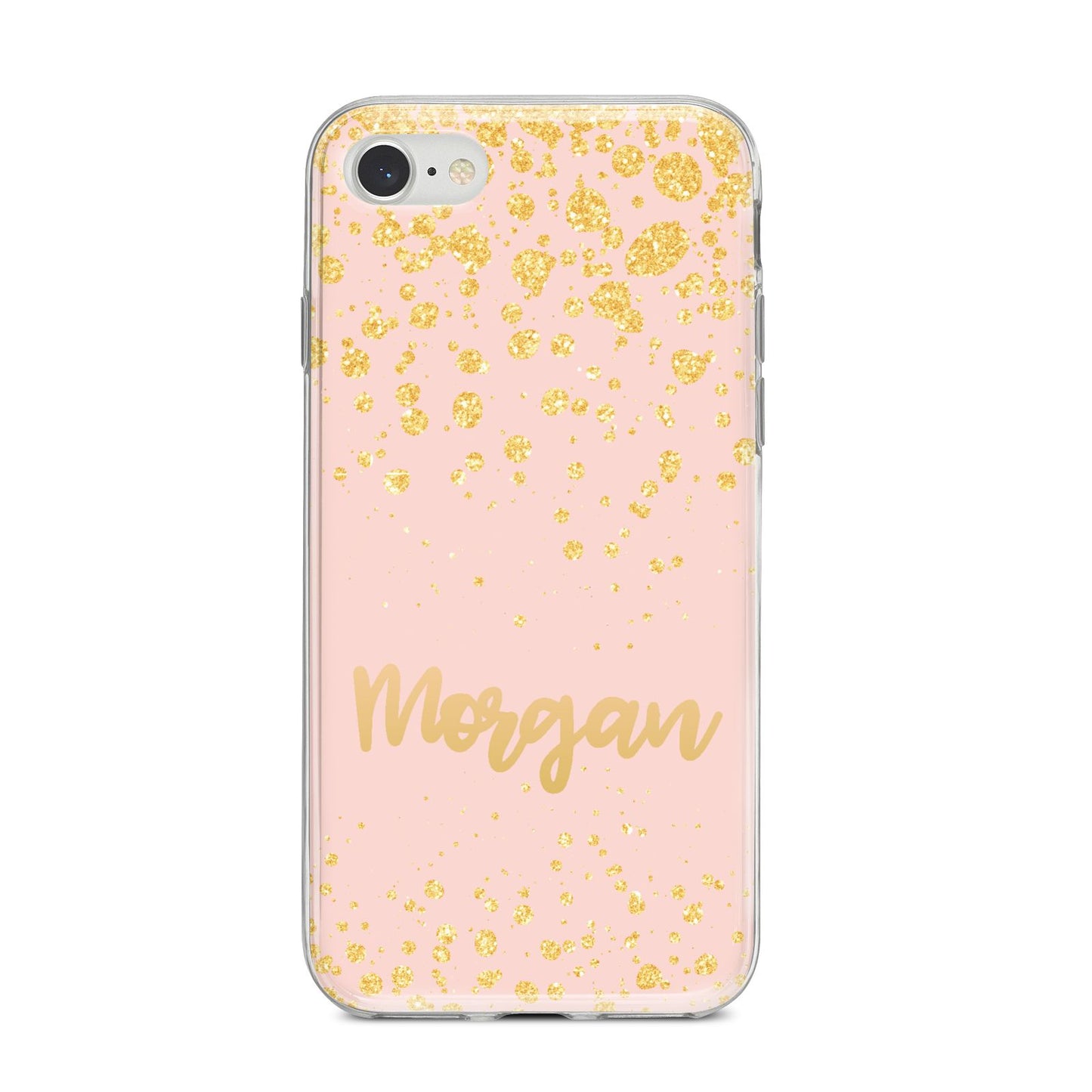 Personalised Pink Gold Splatter With Name iPhone 8 Bumper Case on Silver iPhone