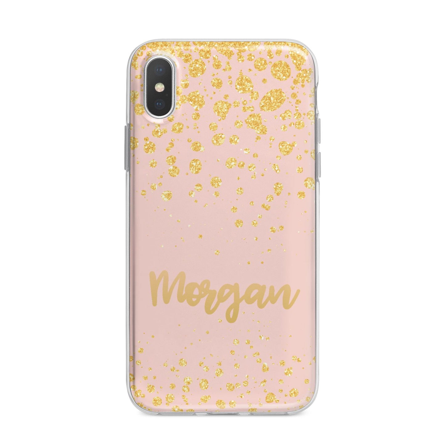 Personalised Pink Gold Splatter With Name iPhone X Bumper Case on Silver iPhone Alternative Image 1