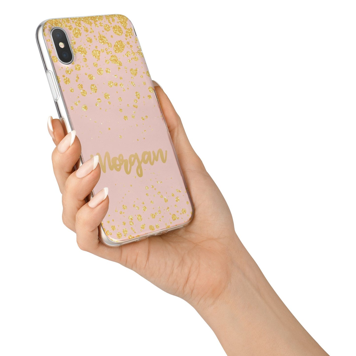 Personalised Pink Gold Splatter With Name iPhone X Bumper Case on Silver iPhone Alternative Image 2