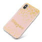 Personalised Pink Gold Splatter With Name iPhone X Bumper Case on Silver iPhone