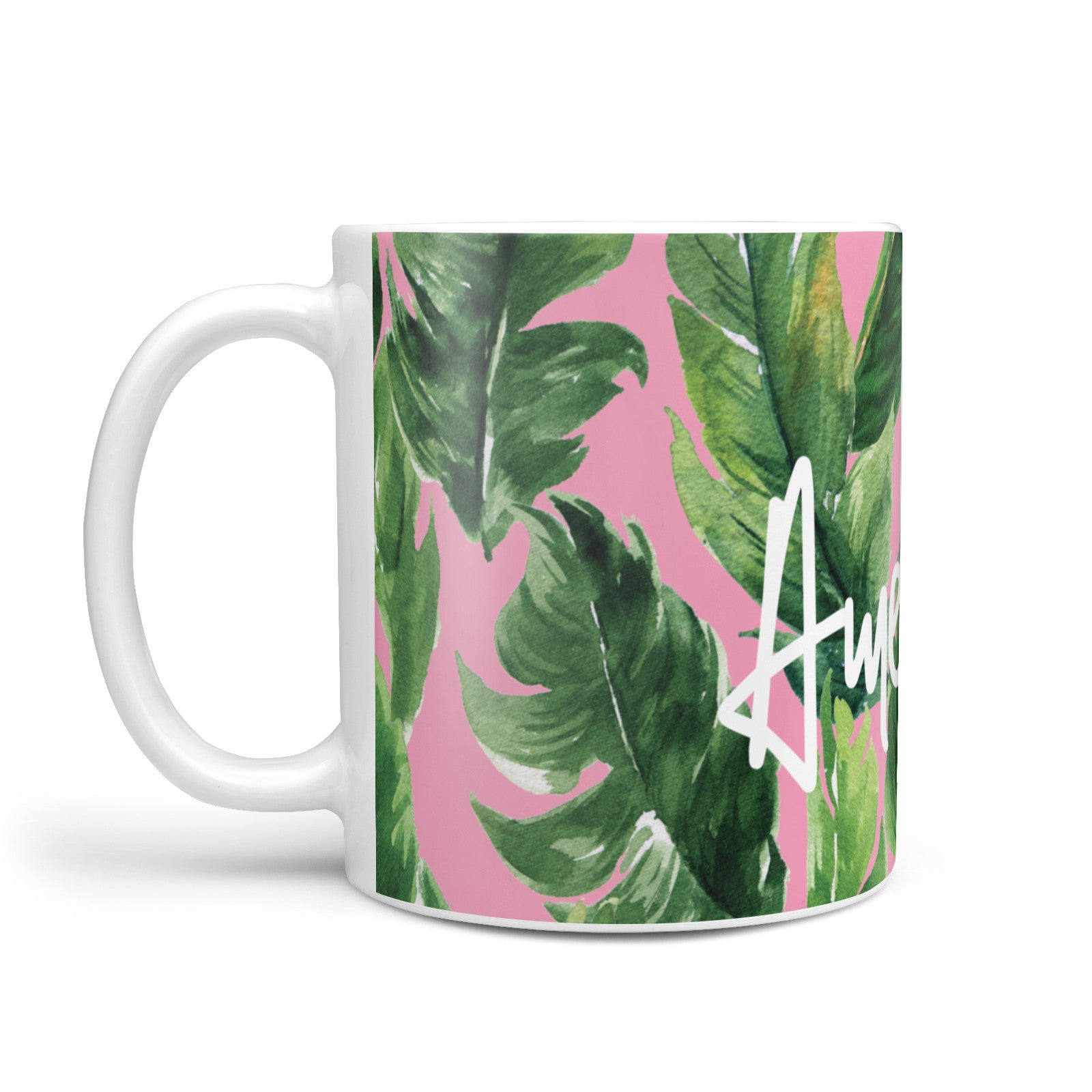 Personalised Pink Green Banana Leaf 10oz Mug Alternative Image 1