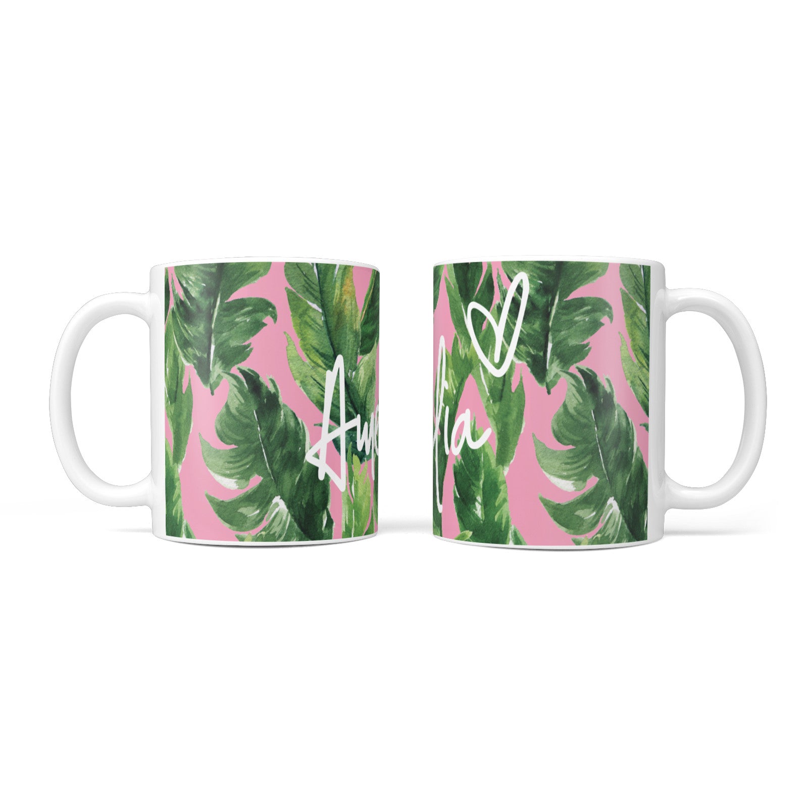 Personalised Pink Green Banana Leaf 10oz Mug Alternative Image 3