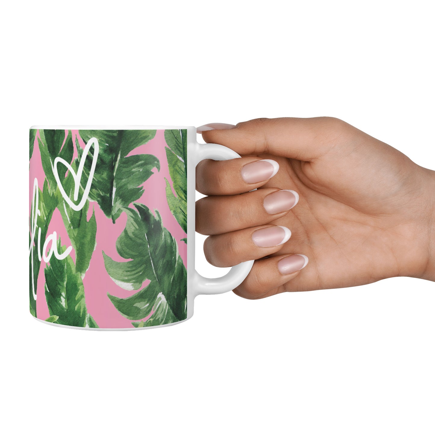 Personalised Pink Green Banana Leaf 10oz Mug Alternative Image 4
