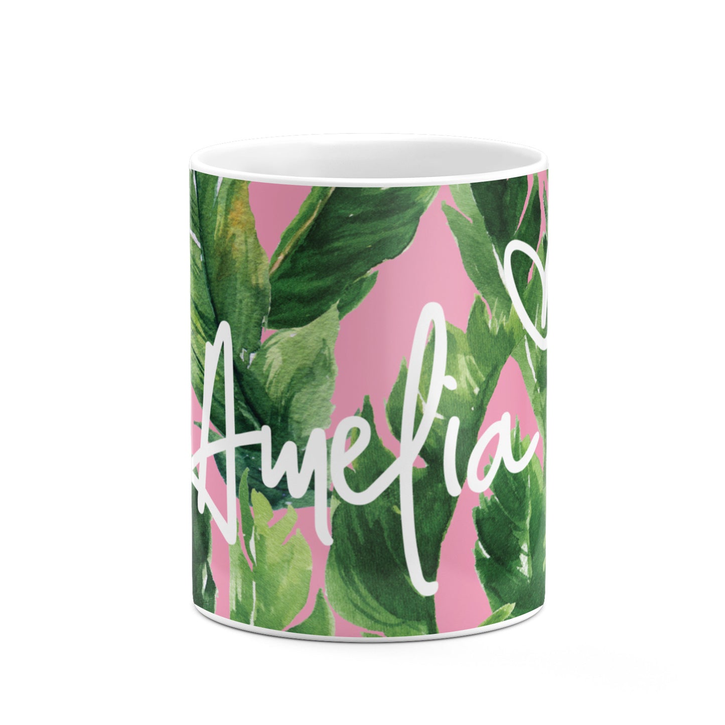 Personalised Pink Green Banana Leaf 10oz Mug Alternative Image 7