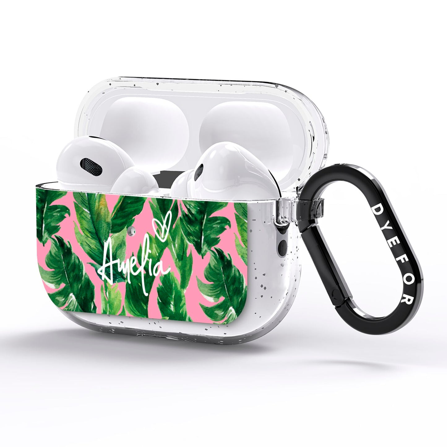 Personalised Pink Green Banana Leaf AirPods Pro Glitter Case Side Image