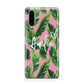 Personalised Pink Green Banana Leaf Huawei P30 Phone Case