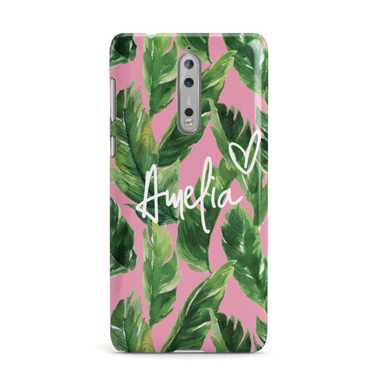 Personalised Pink Green Banana Leaf Nokia Case