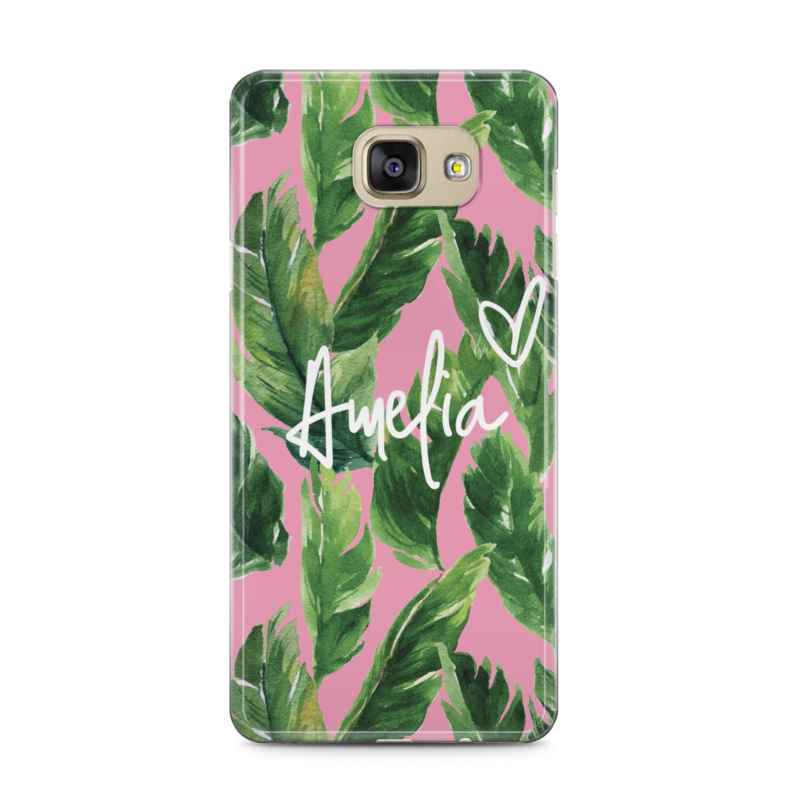 Personalised Pink Green Banana Leaf Samsung Galaxy A5 2016 Case on gold phone